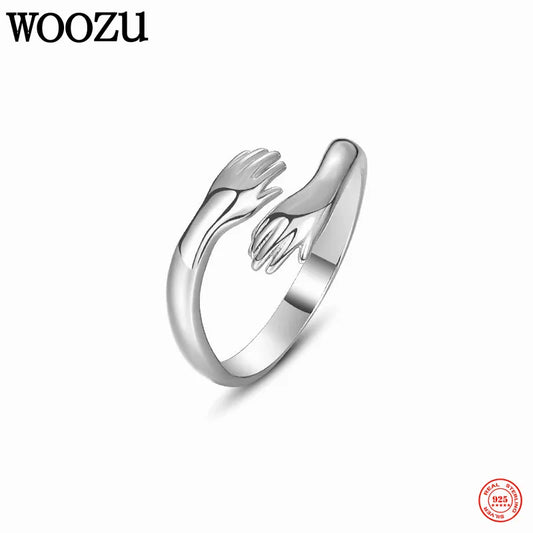 Beautiful silver ring for women with hand symbol of love and peace
